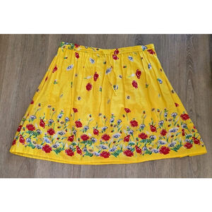 Uniti Bold Bright Yellow Floral Free Size Midi Skirt 12-21 Inch Flat Lay